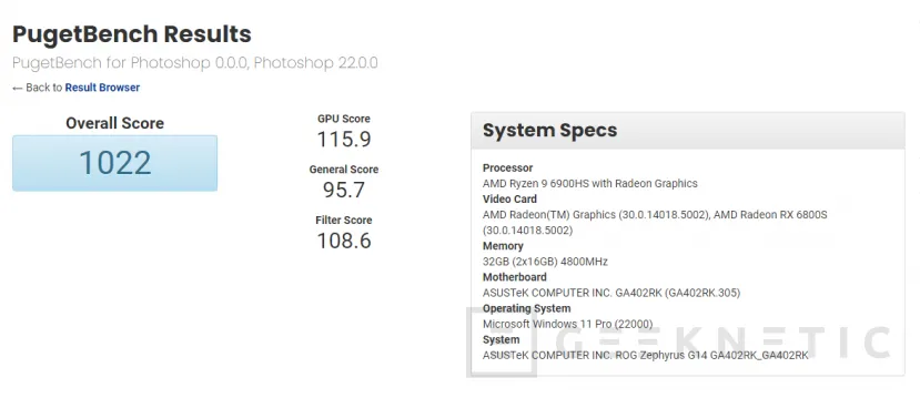 Geeknetic Filtrado en Geekbeench el ASUS ROG Zephyrus G14 con un AMD Ryzen 9 6900HS y una Radeon 6800S 1