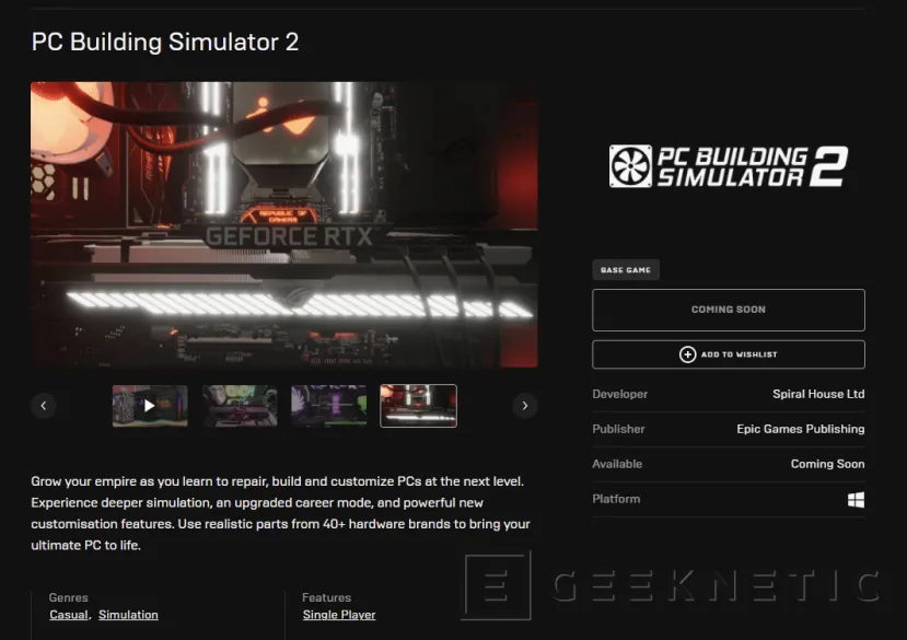 Geeknetic PC Building Simulator 2 será exclusivo de la Epic Games Store 2