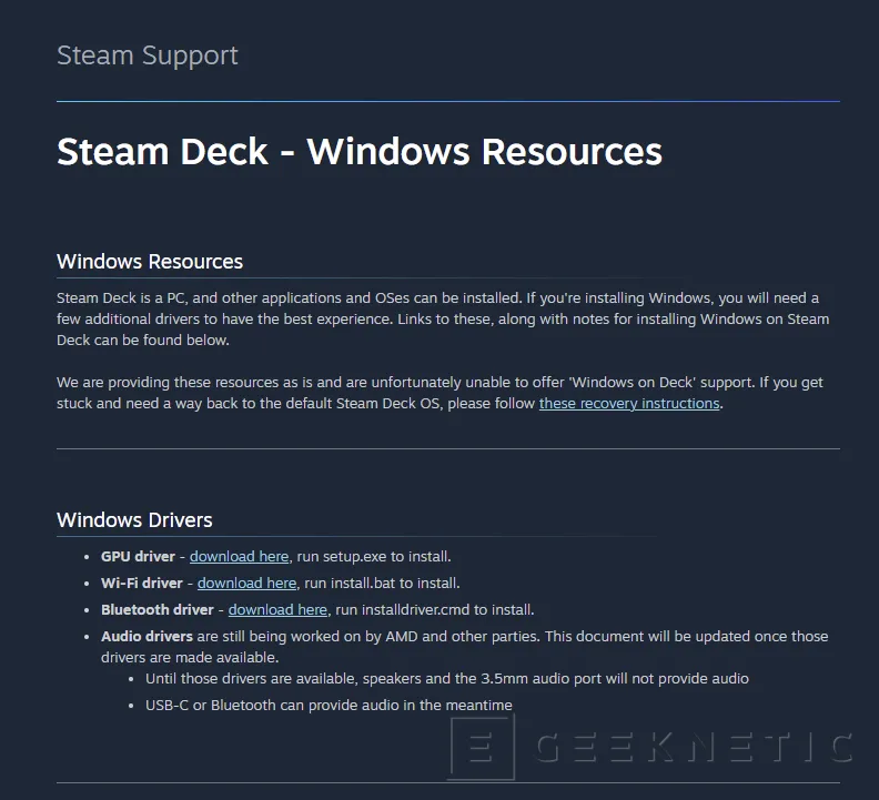 Geeknetic Ya disponibles los drivers para instalar Windows en la Steam Deck 1