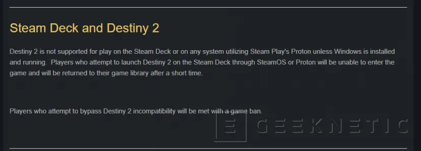 Geeknetic Los jugadores de Destiny 2 que intenten jugar en la Steam Deck con SteamOS serán baneados  1