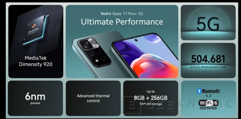 Geeknetic El Redmi Note 11 Pro+ 5G combina un Dimensity 920 con 120W de carga rápida por 400 euros 3