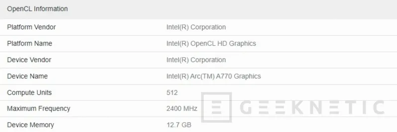 Geeknetic Aparece una Intel Arc A770 en Geekbench con 512 unidades de cómputo 1