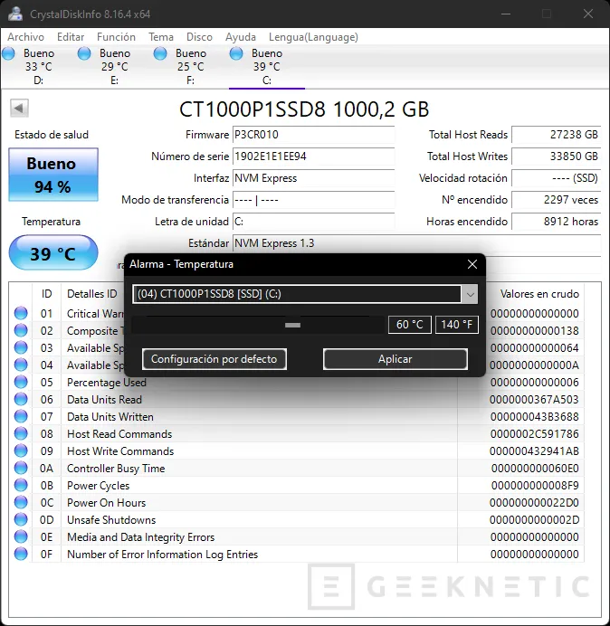 Geeknetic CrystalDiskInfo: Cómo conocer el Estado y salud del Disco Duro o SSD 15