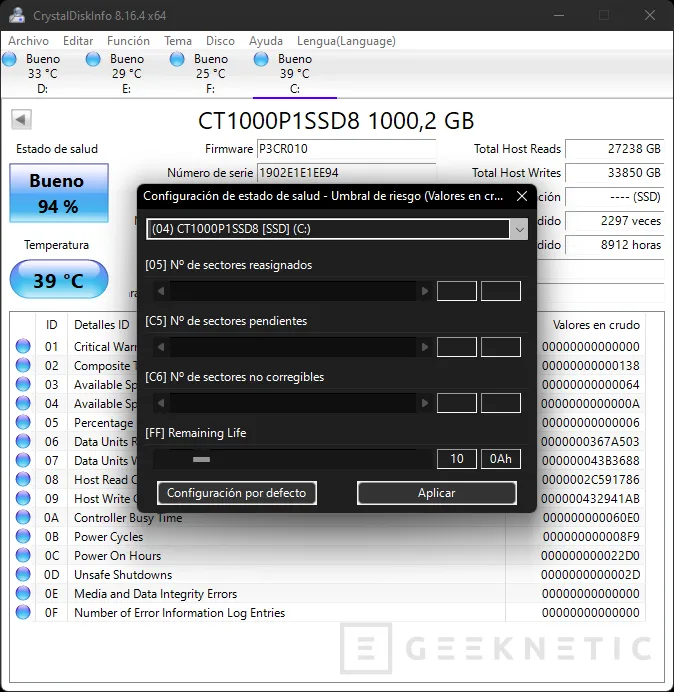 Geeknetic CrystalDiskInfo: Cómo conocer el Estado y salud del Disco Duro o SSD 13