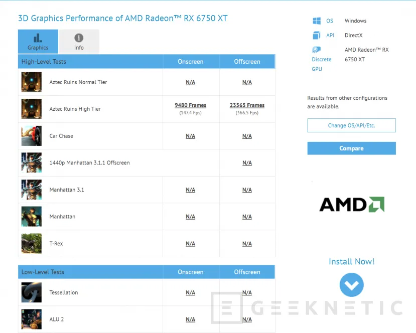 Geeknetic La AMD Radeon RX 6750 XT ya se está probando y aparecen sus resultados en GFXBench 1