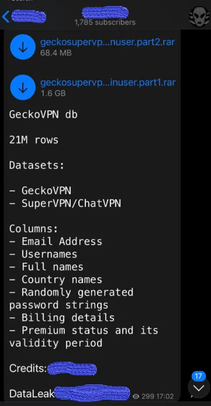 Geeknetic Se filtra en Telegram una base de datos con 21 millones de cuentas de servicios VPN 1