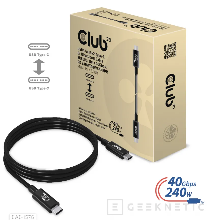 Geeknetic Nuevos cables USB-C de Club 3D con soporte para carga a 240W 1