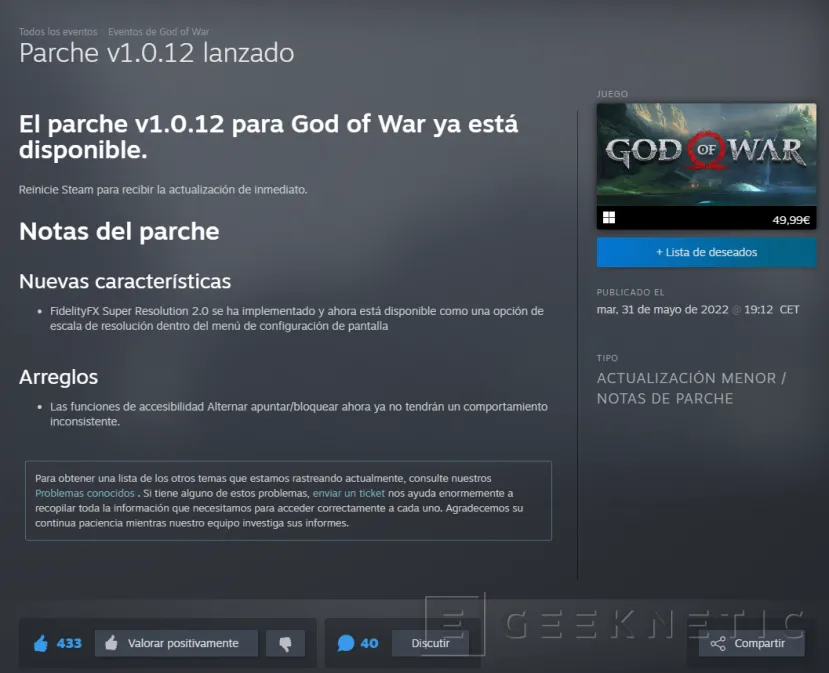 Geeknetic God of War incluye AMD FSR 2.0 con su última actualización 1