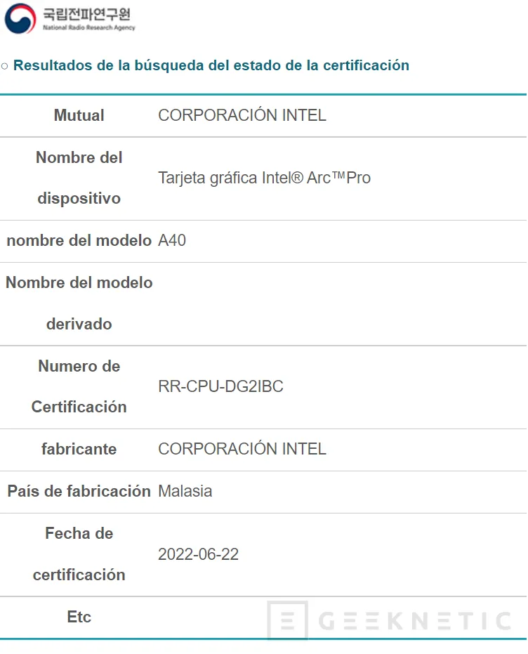 Geeknetic Registrada en la RRA una Intel Arc A40 Pro para estaciones de trabajo 1