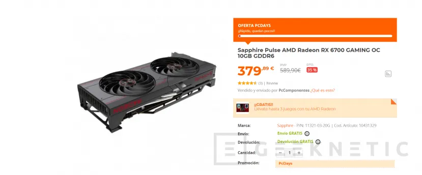 Geeknetic Vista a la venta la Sapphire AMD Radeon RX 6700 PULSE en Europa por 580 euros aproximadamente 1