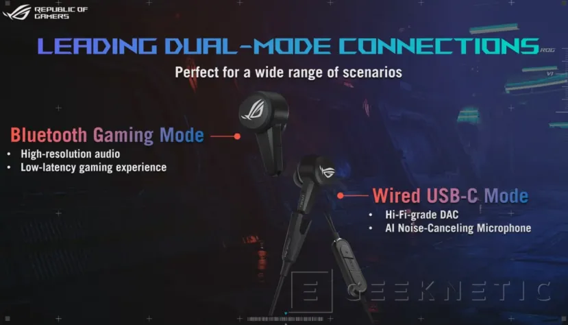 Geeknetic Conectividad Bluetooth y USB-C en los nuevos auriculares gaming  ASUS ROG Cetra True Wireless Pro 4