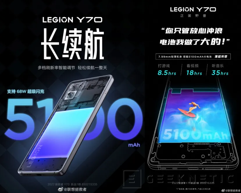 Geeknetic El 18 de agosto llegará el Lenovo Legion Y70 con 5100 mAh de batería y el Snapdragon 8+ Gen1 1