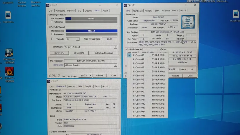 Geeknetic El Intel Core i7-13700K supera los 1.000 puntos SC de CPU-Z a 6.185 MHz 1