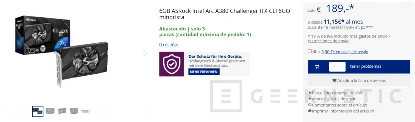 Geeknetic Aparece una ASRock Intel Arc A380 Challenger ITX por 189 euros en un vendedor de Alemania 1