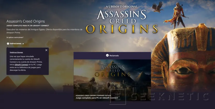 Consigue Gratis con Prime Gaming Assassins Creed Origins y