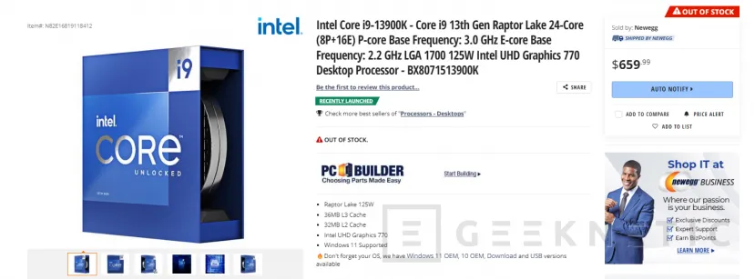 Geeknetic Aparecen en Newegg 6 procesadores Intel Raptor Lake con el Intel Core i9-13900K por 659,99 dólares 2