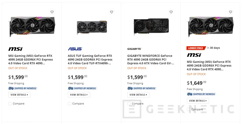 Geeknetic Vistas en Newegg varios modelos de NVIDIA RTX 4090 personalizadas desde los 1.599 dólares 1