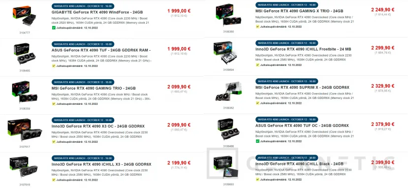 Geeknetic Salen a la luz precios en euros de las NVIDIA RTX 4090 personalizas desde los 1.999 hasta 2.549 euros 1