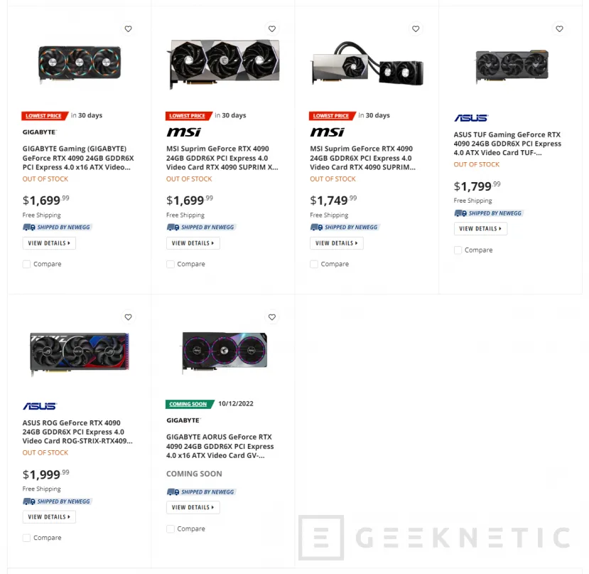 Geeknetic Vistas en Newegg varios modelos de NVIDIA RTX 4090 personalizadas desde los 1.599 dólares 2
