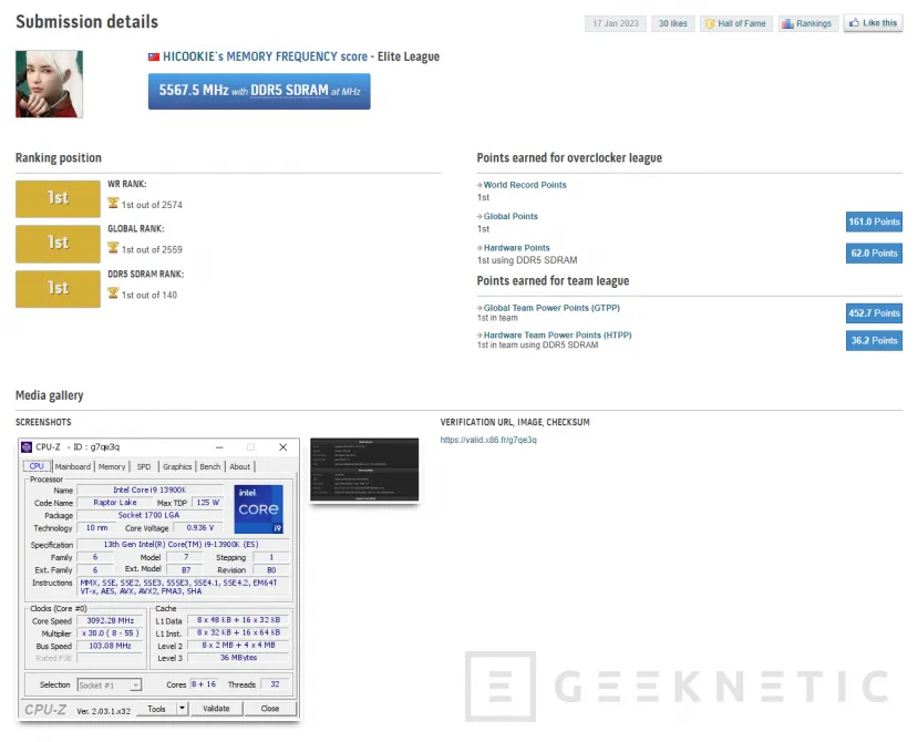 Geeknetic Un overclocker consigue 11.136 MHz en un módulo DDR5 de GIGABYTE 1