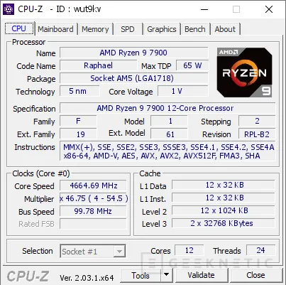 Geeknetic Filtrados en CPU-Z los AMD Ryzen 9 7900, Ryzen 7 7700 y Ryzen 5 7600 con un TDP de 65 W 1
