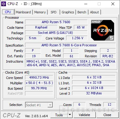 Geeknetic Filtrados en CPU-Z los AMD Ryzen 9 7900, Ryzen 7 7700 y Ryzen 5 7600 con un TDP de 65 W 3