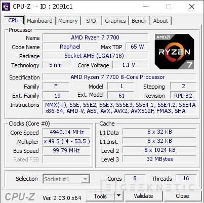 Geeknetic Filtrados en CPU-Z los AMD Ryzen 9 7900, Ryzen 7 7700 y Ryzen 5 7600 con un TDP de 65 W 2