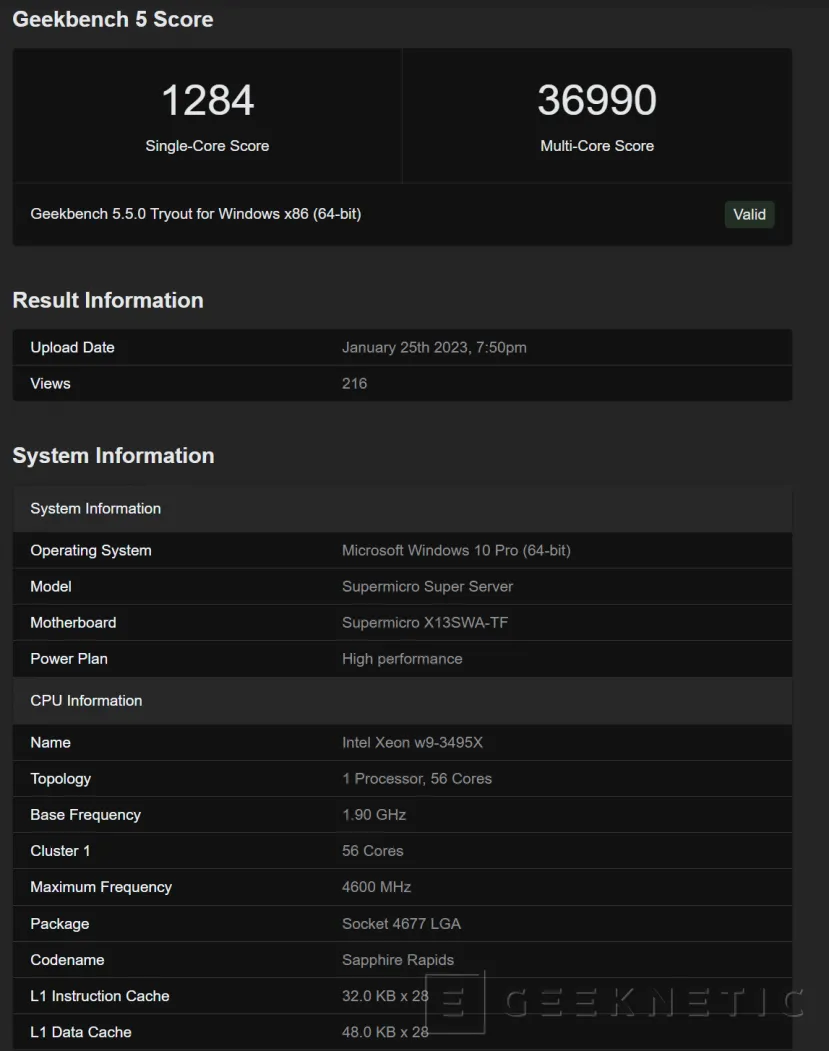 Geeknetic Se filtra el Intel Xeon W9-3495X con 56 P-Cores y 112 hilos 1