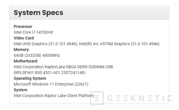 Geeknetic Filtrado en PugetBench el Intel Core i7-14700HX con 55W de TDP basado en los Intel Raptor Lake Refresh 1