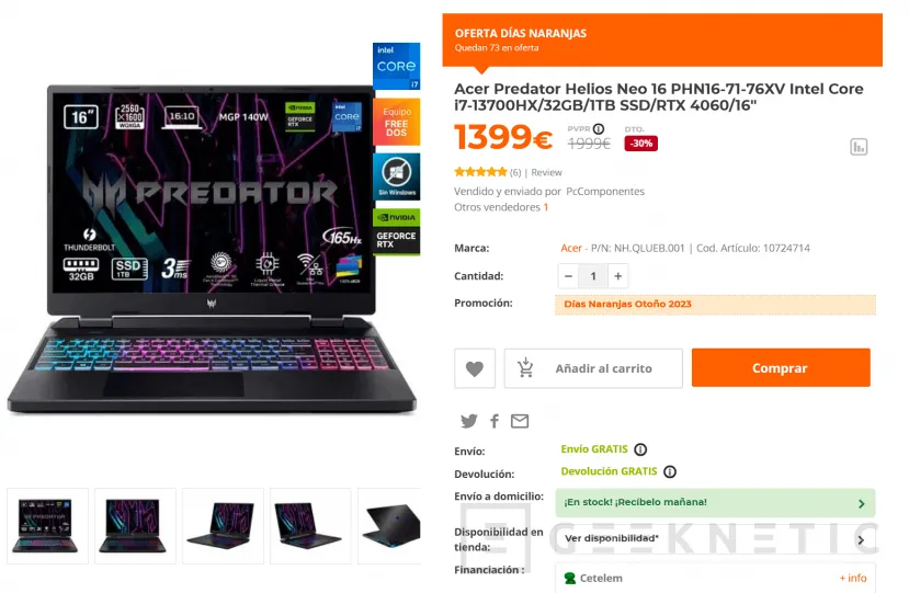 Geeknetic Llévate el Acer Predator Helios Neo 16 por 1.399 euros con un i7-13700HX y una NVIDIA RTX 4060 de 140 W 1