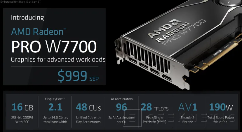 Geeknetic La AMD Radeon Pro W7700 es la GPU Profesional más potente por debajo de los 1.000 Dólares 2