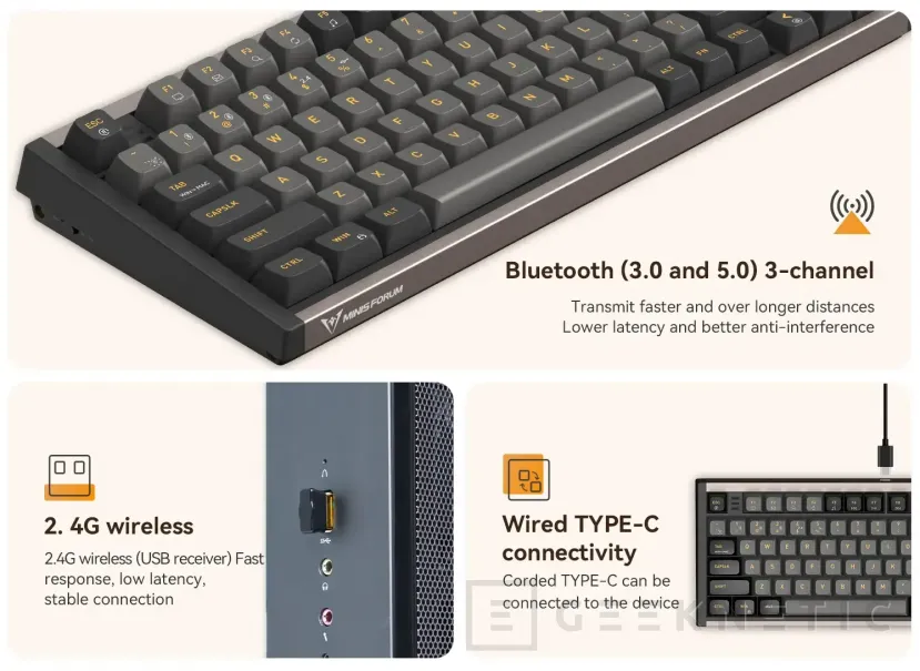 Geeknetic Minisforum lanza su primer teclado inalámbrico con interruptores Kailh Red, iluminación RGB y cubiertas de tecla de PBT por 99 dólares 3