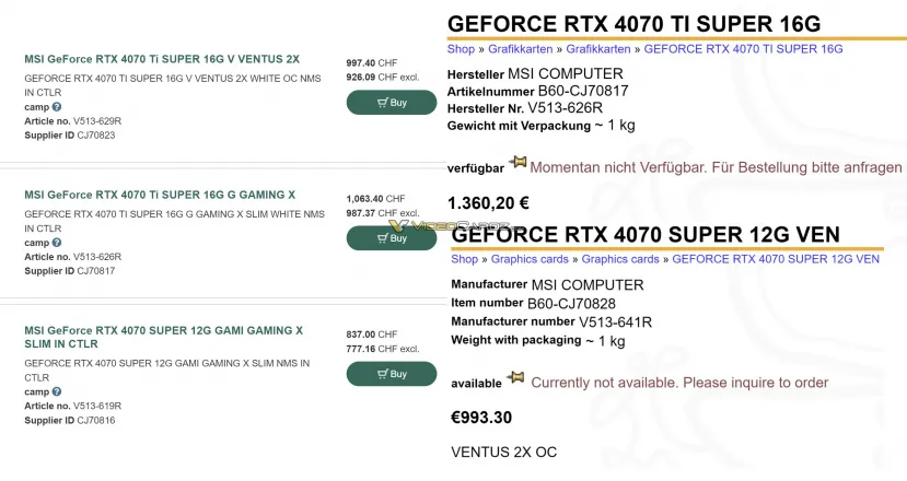 Geeknetic Aparecen hasta 12 modelos de tarjetas MSI RTX 40 SUPER en vendedores online 1