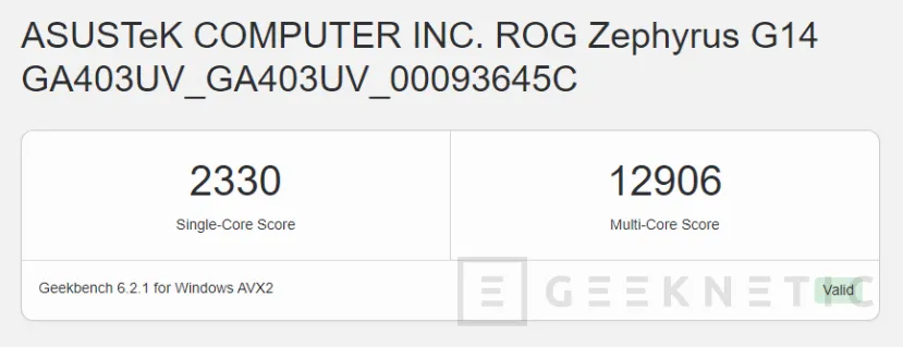 Geeknetic Se ha dejado ver un ASUS ROG Zephyrus G14 con el AMD Ryzen 8945HS en Geekbench 2