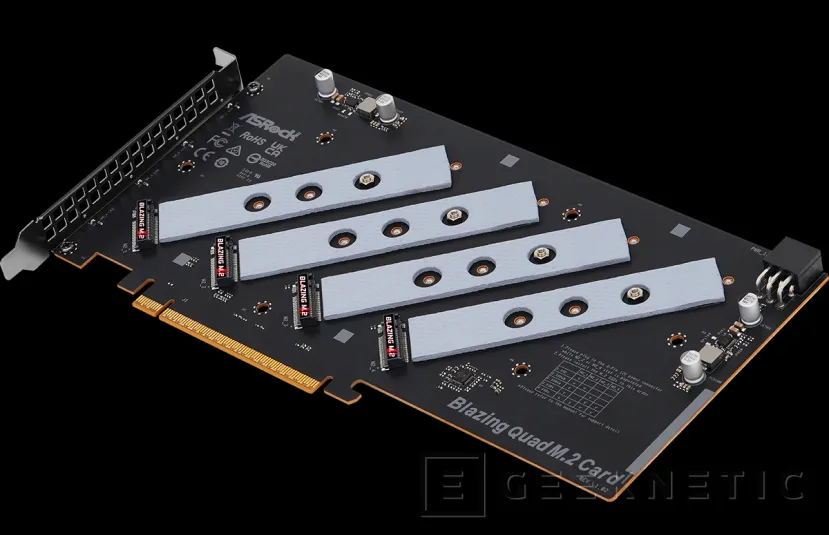 Geeknetic Nueva tarjeta ASRock Blazing Quad que añade hasta 4 discos SSD M.2 PCIe 5.0 3