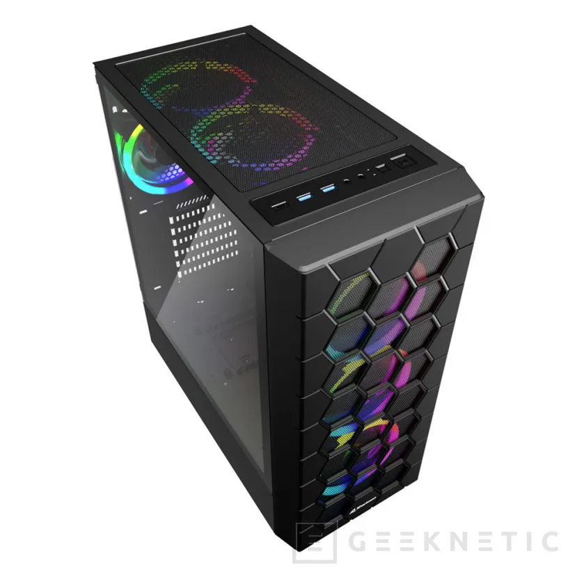 Geeknetic Sharkoon presenta su nueva caja RGB Hex con panel frontal de malla en forma de hexágono y 6 ventiladores preinstalados 2