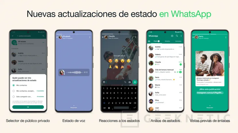 Geeknetic WhatsApp añade Reacciones, Voz y un Selector de Privacidad a los estados 1