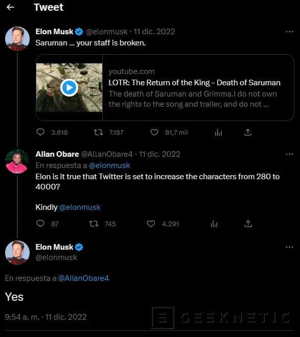 Geeknetic Los Tweets de 4.000 caracteres ya se están probando en la red social de Elon Musk 1