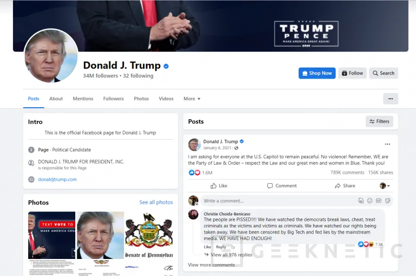 Geeknetic Meta restaura las cuentas de Facebook e Instagram de Donald Trump 1