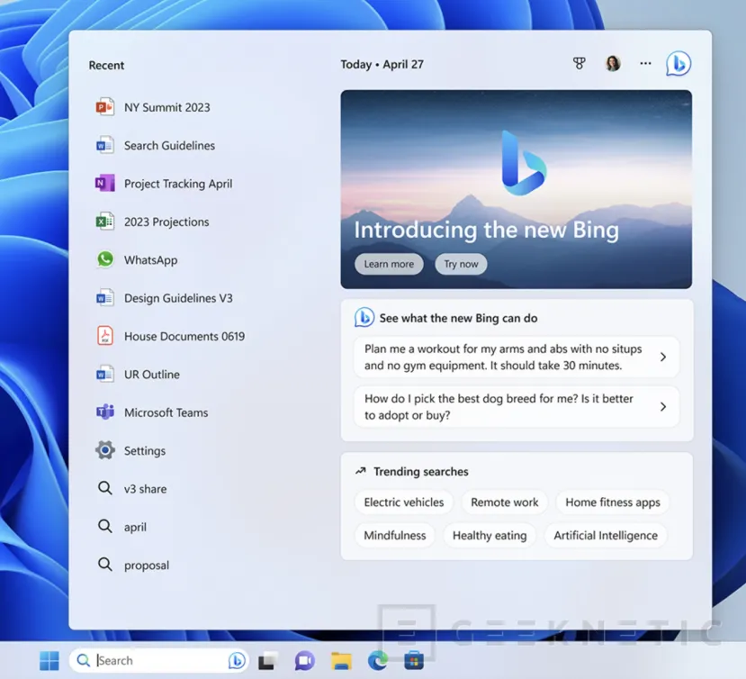 Geeknetic Bing Chat con la tecnología de OpenAI se integra en Windows 11 1