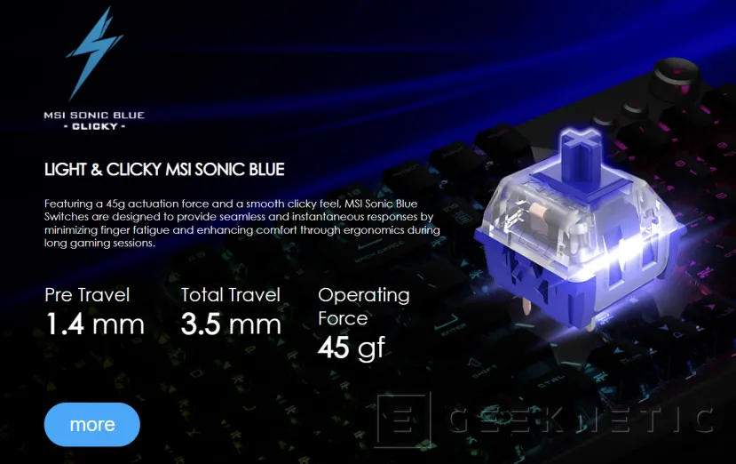 Geeknetic MSI lanza su teclado mecánico Vigor GK71 SONIC con interruptores Blue Ligeros 2
