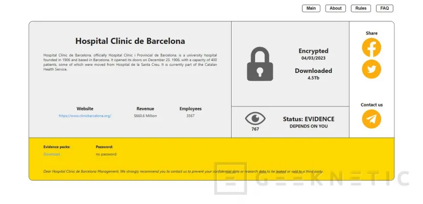 Geeknetic Filtrados 4.5TB de datos de pacientes del Hospital Clínic tras el ataque de RansomHouse 1