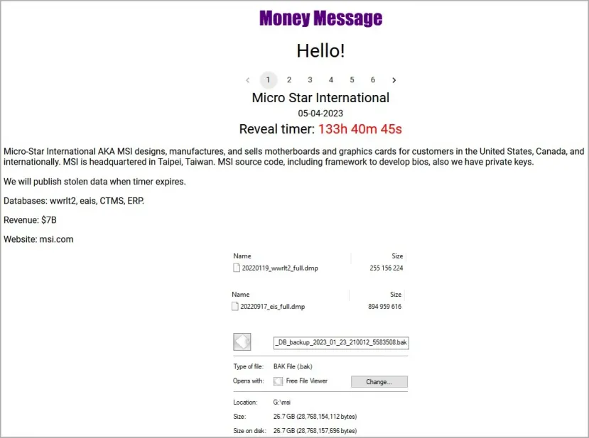 Geeknetic Money Message Ransomware Group podría estar detrás del ciberataque a MSI 1