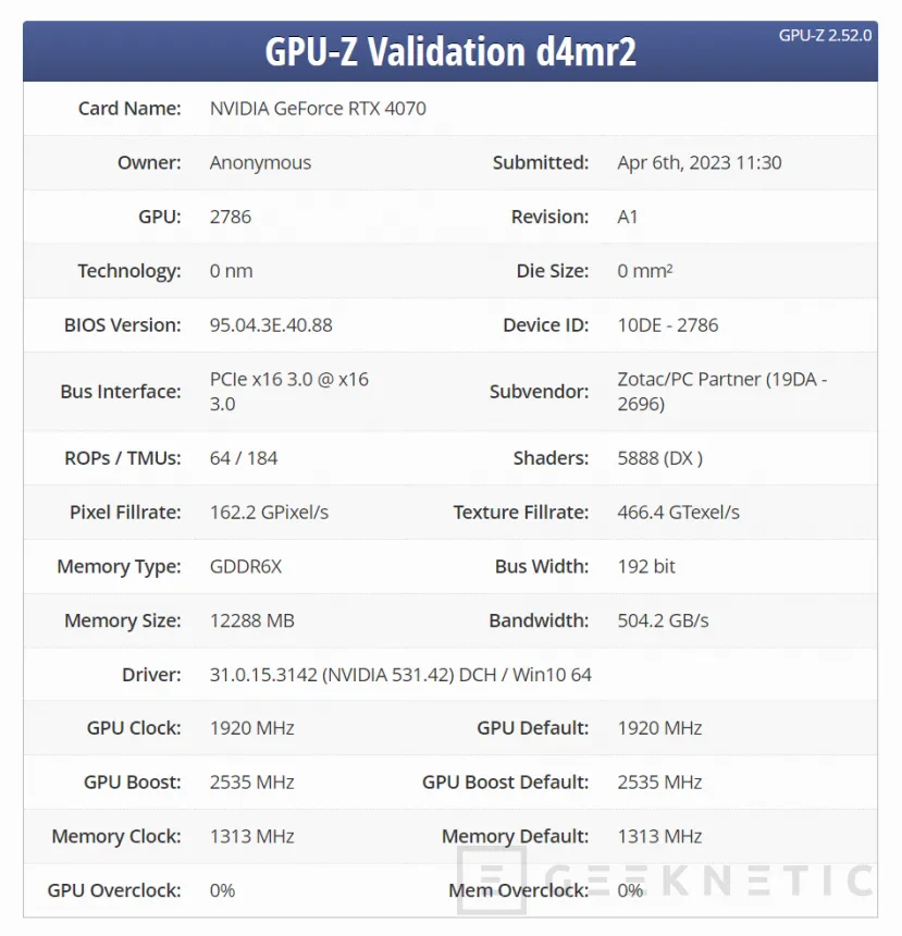 Geeknetic Aparece una NVIDIA RTX 4070 de ZOTAC en GPU-Z confirmando muchas de sus especificaciones 1