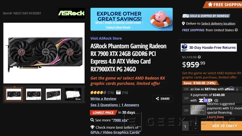Geeknetic La ASRock Phantom Gaming RX 7900 XTX es el primer modelo personalizado que baja de 1.000 dólares 2