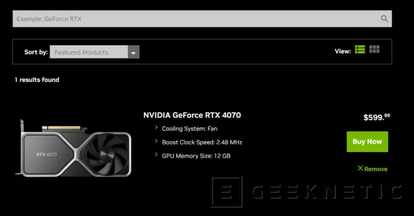 Geeknetic Ya aparece la NVIDIA RTX 4070 en la web de NVIDIA confirmando un reloj base/turbo de 1,92/2,48 GHz 1
