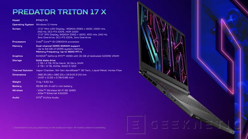 Geeknetic Nuevos Portátiles Gaming ACER Predator Triton 17 X con Core i9-13900HX y RTX 4090 2