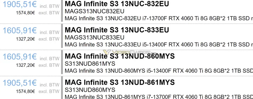 Geeknetic Los sobremesa MSI MAG Infinite S3 se filtran con las RTX 4060 TI y RTX 4060 de 8 GB 2
