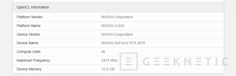 Geeknetic Una filtración en Geekbench de la NVIDIA RTX 4070 confirma 5.888 núcleos CUDA para este modelo 3