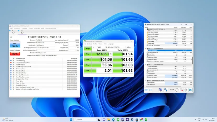 Geeknetic El rendimiento del SSD Crucial T700 cae hasta los 100 MB/s cuando llega a los 86º 2